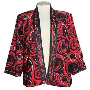 Ivy Chic Woman Red & Black Geometric Print Studded 3/4 Sleeve Blazer Jacket Butt